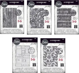 Tim Holtz Sizzix 3-D Texture Fades Embossing Folders, A5 Size, Lumbar, Entangled, Foundry, Botanical and Typewriter Designs, 8.25 x 6 inches