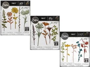 Tim Holtz Sizzix Wildflower Stems Thinlits Dies #1, 2, 3 - Bundle of 3 Sets, 15 Pieces - Great for Cutting, Embossing, Stencils, More