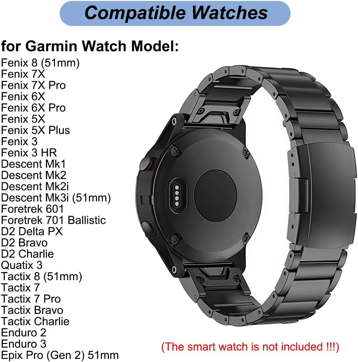 Titanium Band for Garmin Fenix 8 (51mm)/Fenix 7X/6X/5X/Fenix 3 HR, Descent Mk2i Mk2, Tactix 7, Enduro 2 3, Epix Pro Gen 2 (51mm) - 26mm Quick Fit Watch Band Metal Strap for Garmin Watch