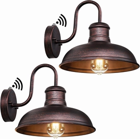 TOBUSA 2-Pack Dusk to Dawn Outdoor Wall Lights, Exterior Farmhouse Gooseneck Barn Light, Vintage Outside Wall Mount Light Fixture, Waterproof Outdoor Light for House Porch Garage, Distressed Brown
