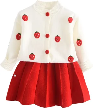 Toddler Baby Girls Fall Outfits Long Sleeve Knitted Sweater Tops Pleated Mini Skirt Set Autumn Winter Clothes Set