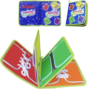 Toddler Busy Board Toddler Early Learning Toys Basic Life Skills Learn to Dress Board Book - Zipper, Snap, Button, Buckle, Lace & Tie