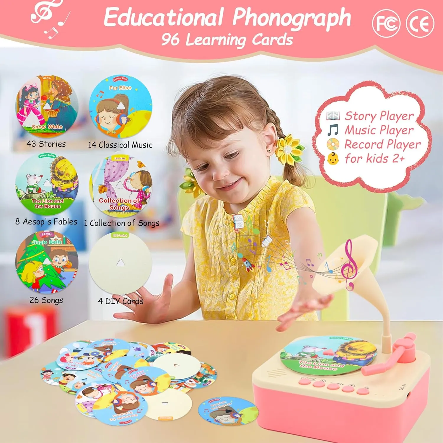 Toddler Phonograph with 99 Cards, Kids Record Player, Story & Music Player, Toddler Music Player, Educational Phonograph for Boys and Girls Age 3 , Kids Toys for Early Learning , Age 3 
