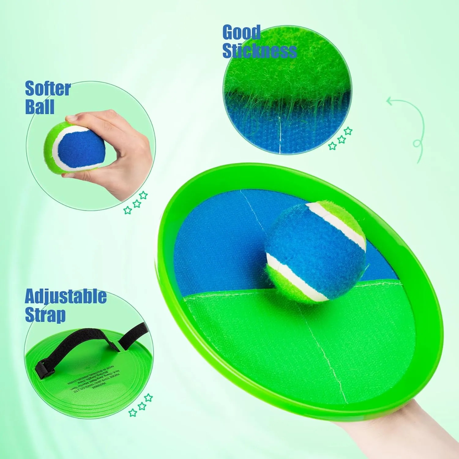 Toss and Catch Ball Set - Indoor Outdoor Toys for Kids Games - Outside Yard Pool Beach Toys for 3 4 5 6 7 8  Years Old Boys Girls - Classic Birthday Gift - 4 Pack Green