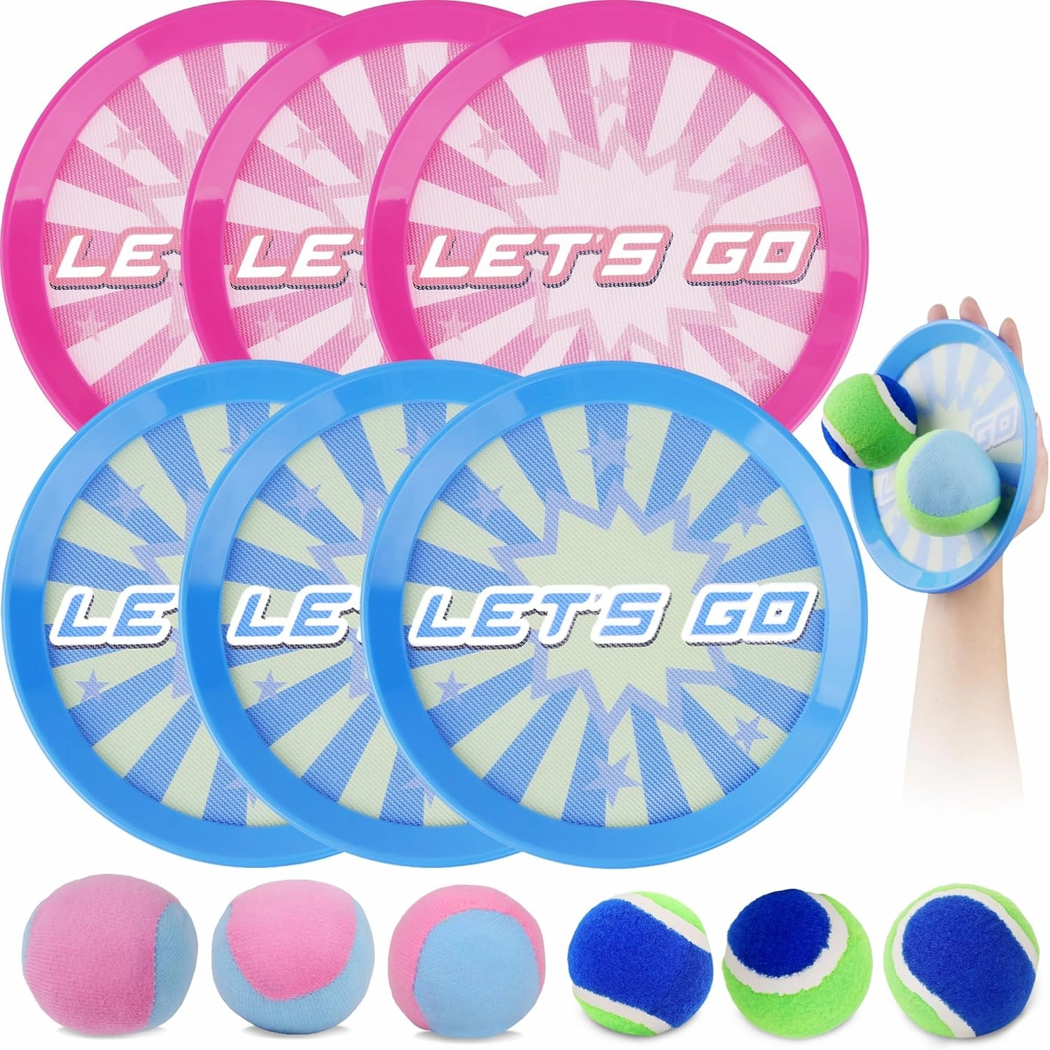 Toss and Catch Ball Set with 6 Paddles 6 Balls, Outdoor Toys for Kids Beach Toy Pool Toys Outdoor Yard Games for 3 4 5 6 7 8 9 10 Year Old Boys Girls, Ideal Gifts for Kids Age 3 