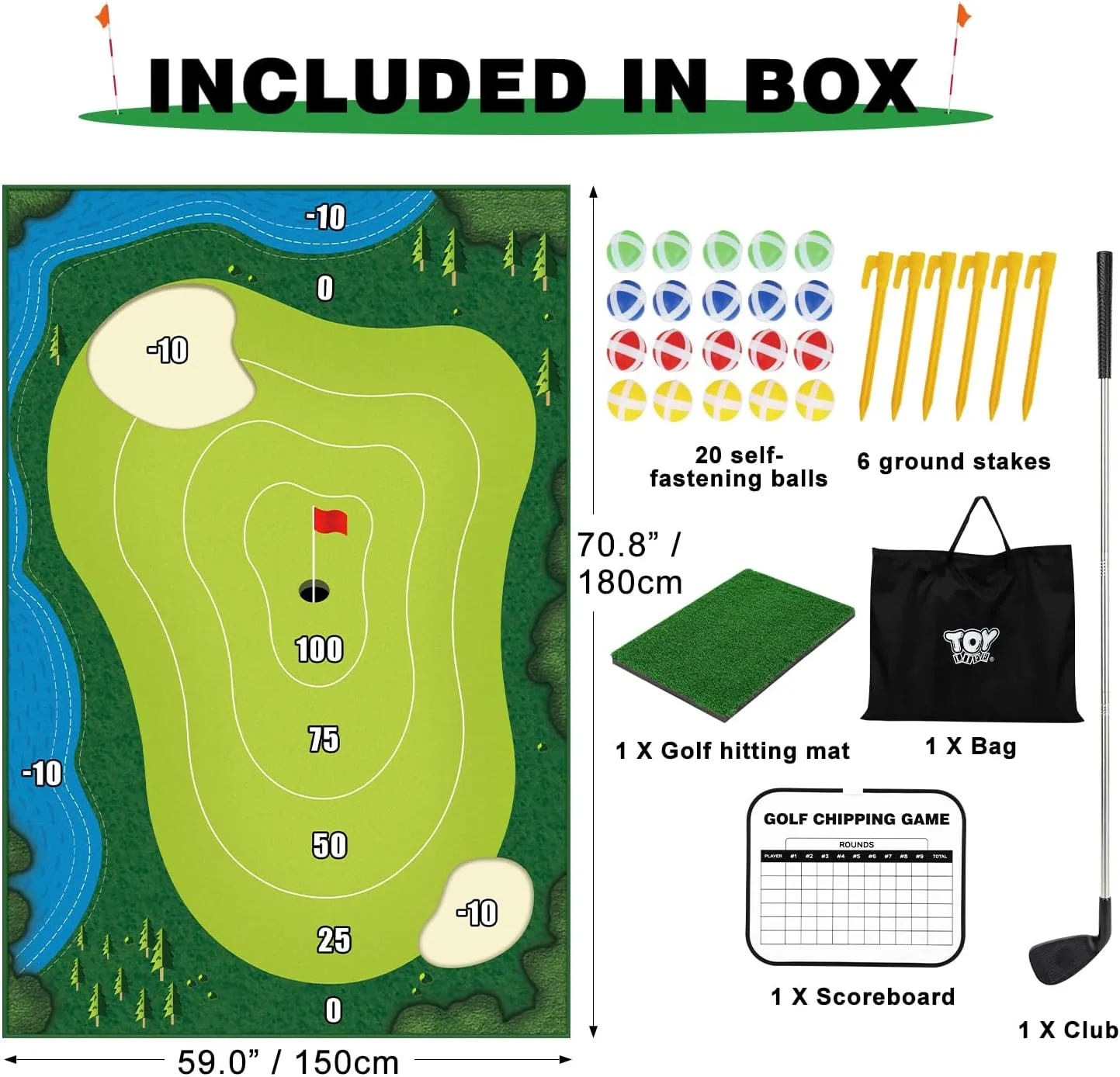 TOY Life Chipping Golf Practice Mats Golf Game Training Mat Indoor Outdoor Games for Adults Family Kids Outdoor Play Equipment Stick Chip Golf Set Backyard Game(Patented)
