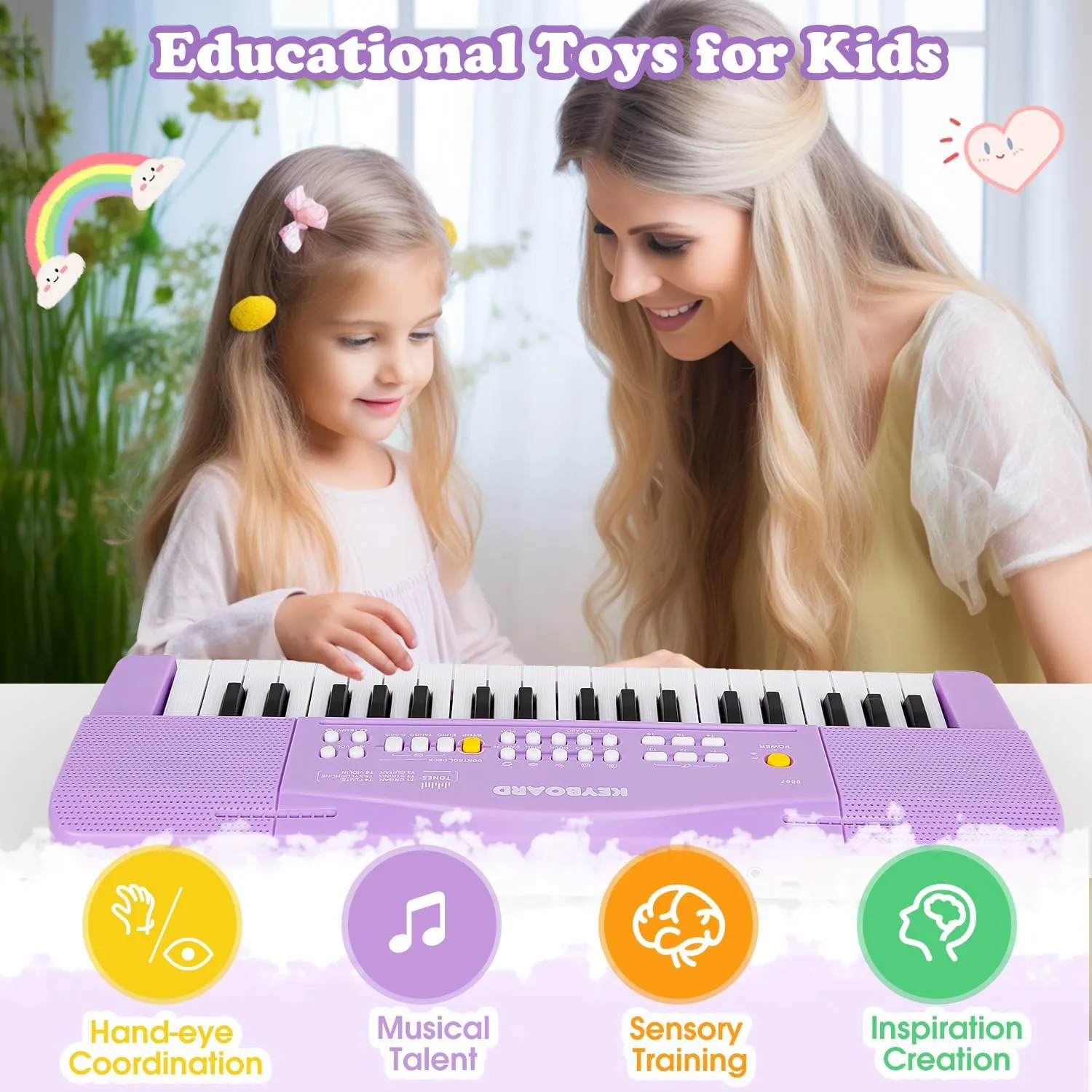 Toy Piano for Kids Pianos Keyboard Toy for 3 4 5 6 7 8 Year Old Girls Boys Beginners Electric Keyboards with Microphone Toys for 3  Year Old Gifts (Purple)