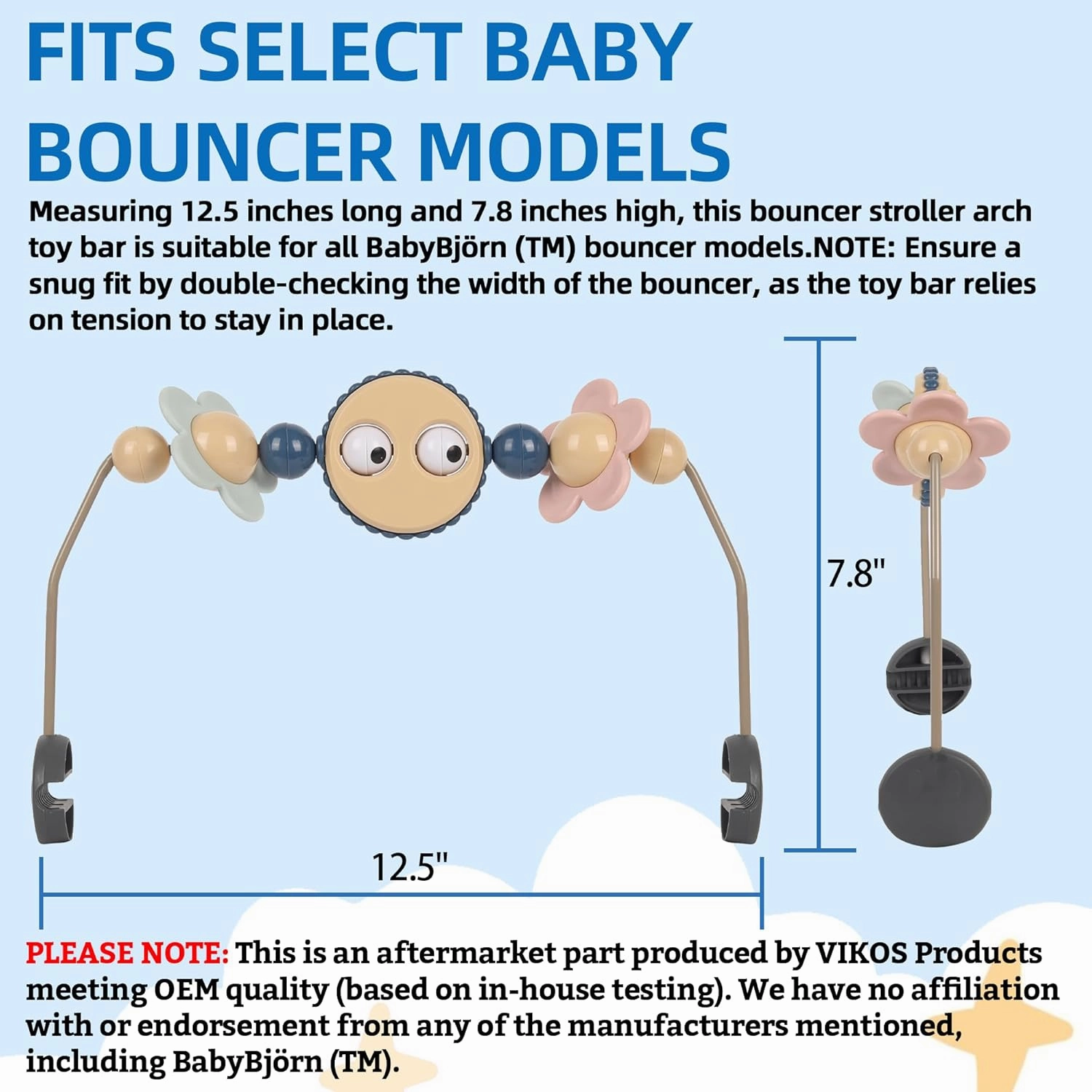 Toy Bar for Baby Bouncer Stroller Arch Googly Eyes Toy for Babies Car Seat, Babies Bouncer Accessory, Easy to Install & Baby-Safe Plastic - No Music & Short Handle