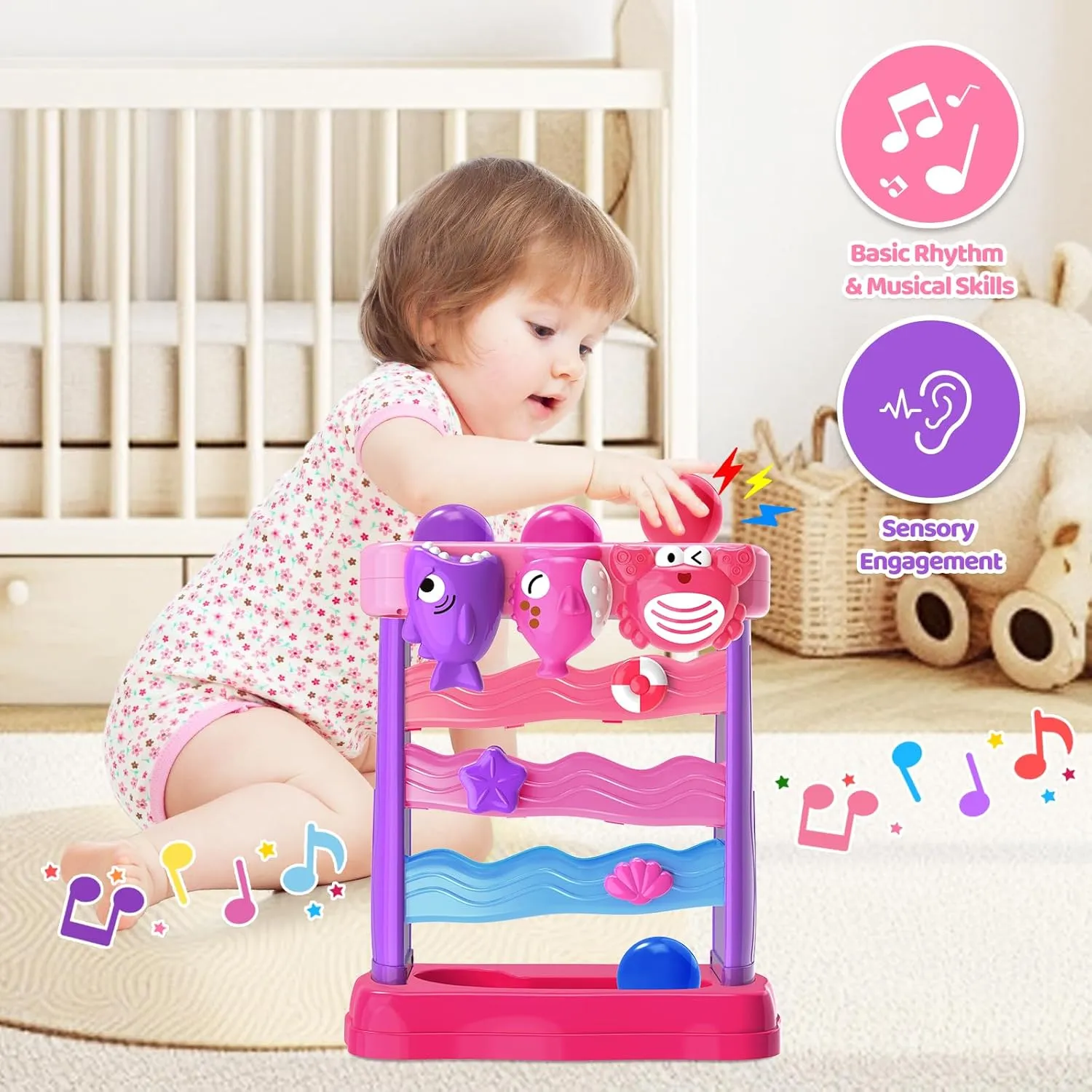 Toys for 1 2 3 Years Old, Interactive Feeding Toy with Music, Montessori Toys for Boy Girl, Musical Cause and Effect Game for 12  Months, Christmas Birthday Gifts for Baby Toddlers Age 1-3
