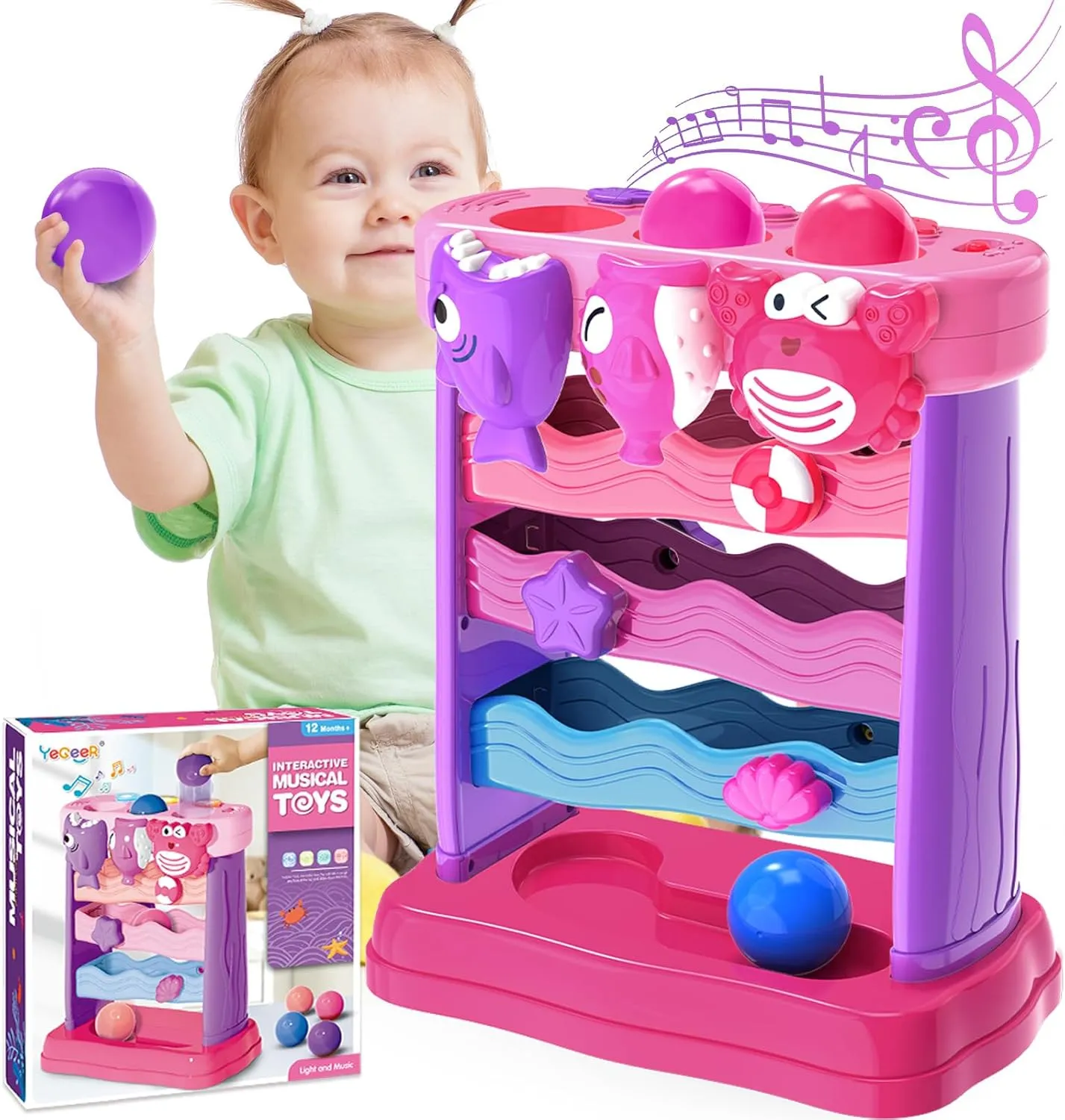 Toys for 1 2 3 Years Old, Interactive Feeding Toy with Music, Montessori Toys for Boy Girl, Musical Cause and Effect Game for 12  Months, Christmas Birthday Gifts for Baby Toddlers Age 1-3