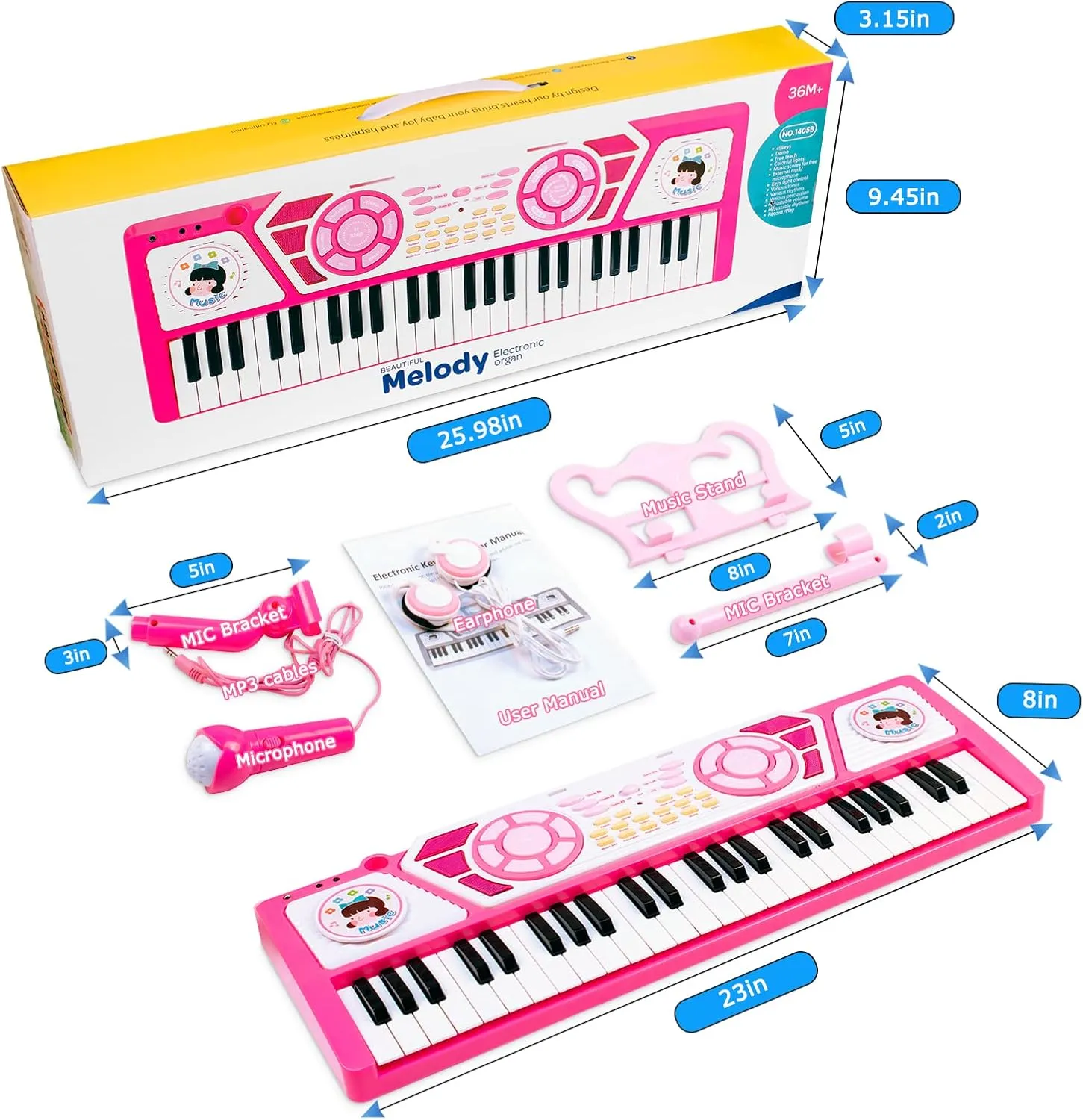 Toys for 3  Year Old Girls Gift: 49 Keys Kids Piano Keyboard Multifunctional Educational Musical Instrument Toy with Microphone, Earphone, Dual Speakers, Birthday and Xmas Gifts for 3  Girls Toys
