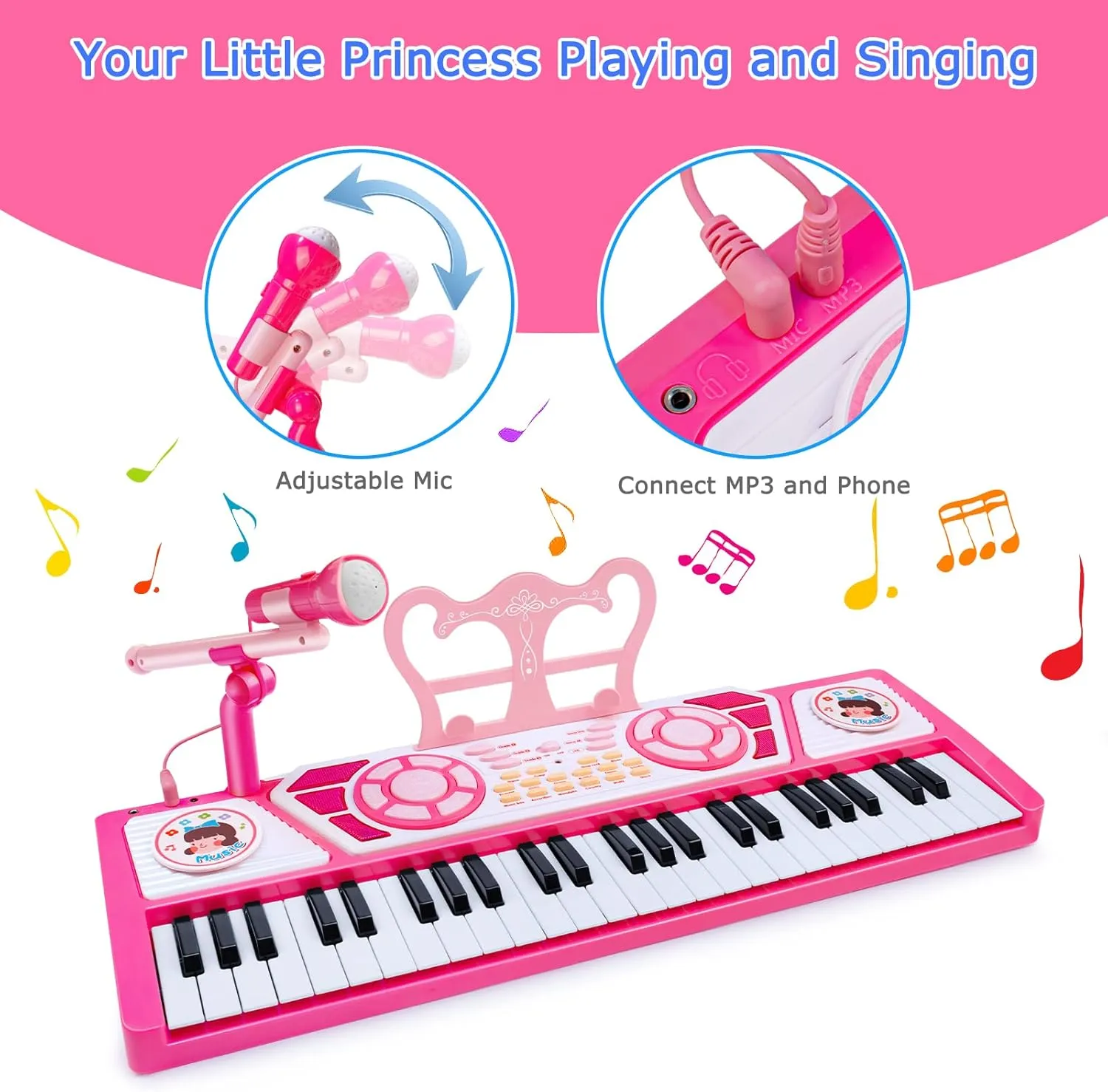 Toys for 3  Year Old Girls Gift: 49 Keys Kids Piano Keyboard Multifunctional Educational Musical Instrument Toy with Microphone, Earphone, Dual Speakers, Birthday and Xmas Gifts for 3  Girls Toys