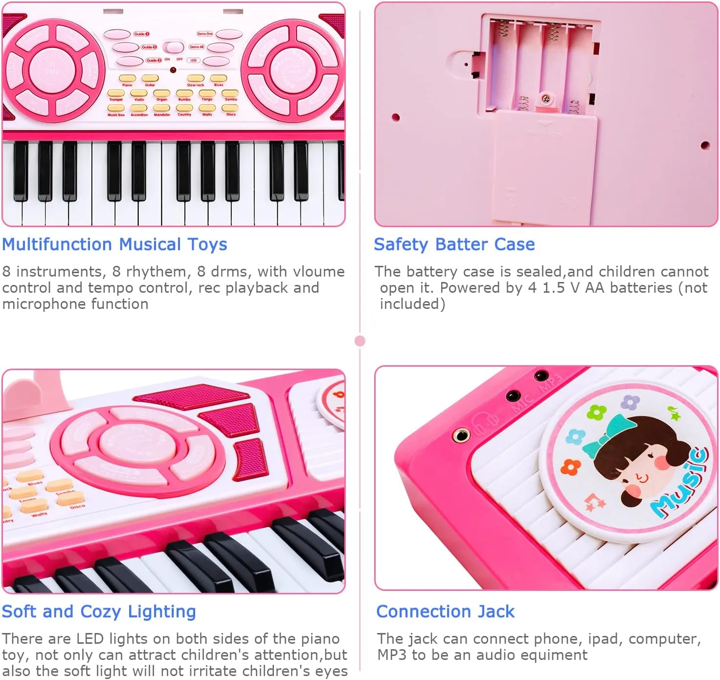 Toys for 3  Year Old Girls Gift: 49 Keys Kids Piano Keyboard Multifunctional Educational Musical Instrument Toy with Microphone, Earphone, Dual Speakers, Birthday and Xmas Gifts for 3  Girls Toys