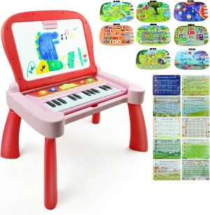 Toys for 3  Year Old Girls: Love&Mini 3 in 1 Activity Table Toddler Toys with 24 Keys Musical Piano Toys, 8-Sided Touch Learn Card, Drawing Board, Birthday Xmas Gift for 3  Year Old Girls Boys