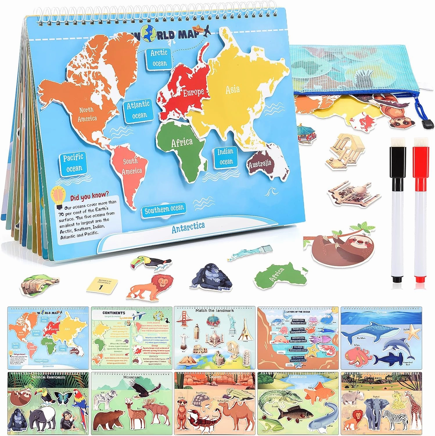 Toys for 3-8, Geography Busy Book Sensory Toys for Boys 3-6 Educational Toy for Kids Boy 4-9 Preschool Learning Activities Homeschool Birthday Gift for Girls and Boys Ages 5-7