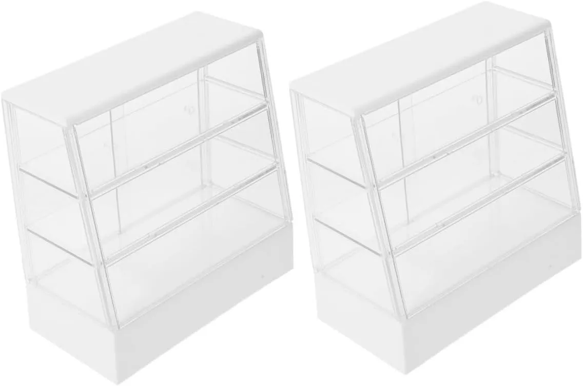 Toyvian 2Pcs Miniature Bakery Cabinet Model Sliding Door Dollhouse Display Shelf Charming Cupboard for Doll House Decoration Bakery Supplies Furniture