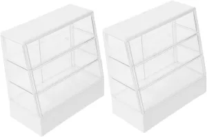 Toyvian 2Pcs Miniature Bakery Cabinet Model Sliding Door Dollhouse Display Shelf Charming Cupboard for Doll House Decoration Bakery Supplies Furniture
