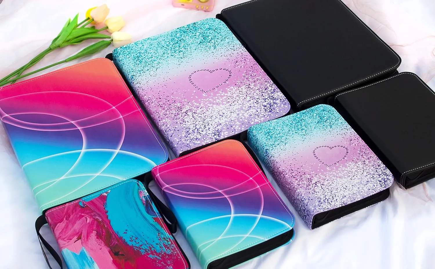 Trading Card Binder for 9-Pocket (1080 Cards) with 60 Removable Sleeves, with Protection Zipper and Easy Carrying Wristband, Portable Card Albums for Boys Girls Gifts, Pink
