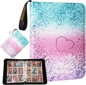 Trading Card Binder for 9-Pocket (1080 Cards) with 60 Removable Sleeves, with Protection Zipper and Easy Carrying Wristband, Portable Card Albums for Boys Girls Gifts, Pink