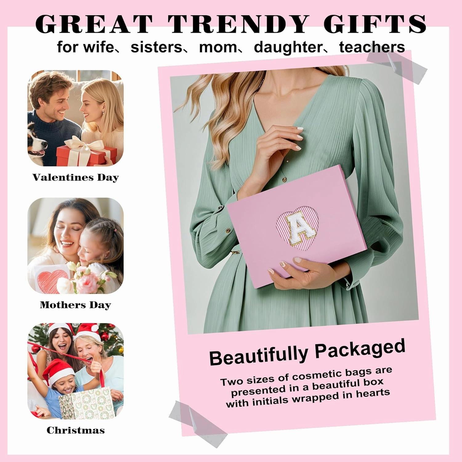 Travel Cute Makeup Bag Set - Make up Cosmetic Bag for Women, Small Makeup Bag for Purse Makeup Kit | Pink Stuff Birthday Gifts for Women Travel Essentials (Pink Letter S)