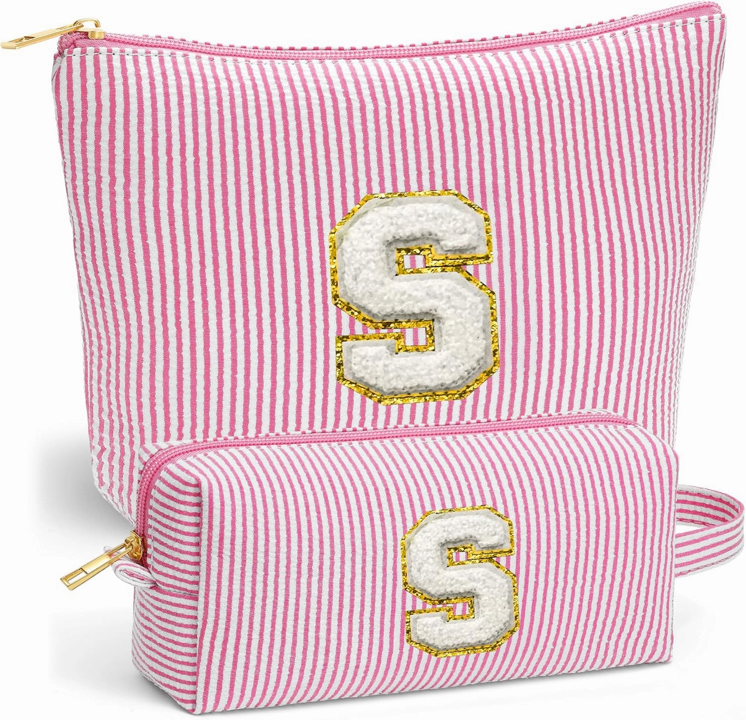 Travel Cute Makeup Bag Set - Make up Cosmetic Bag for Women, Small Makeup Bag for Purse Makeup Kit | Pink Stuff Birthday Gifts for Women Travel Essentials (Pink Letter S)