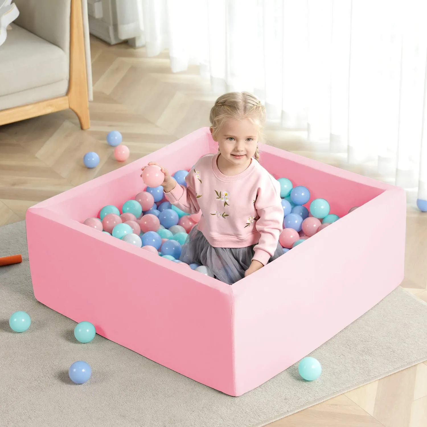 TRENDBOX Ball Pit Kids Ball Pit Memory Foam Ball Pit Square Ball Pits for Toddlers Babies Ball Pit Balls NOT Included - Pink