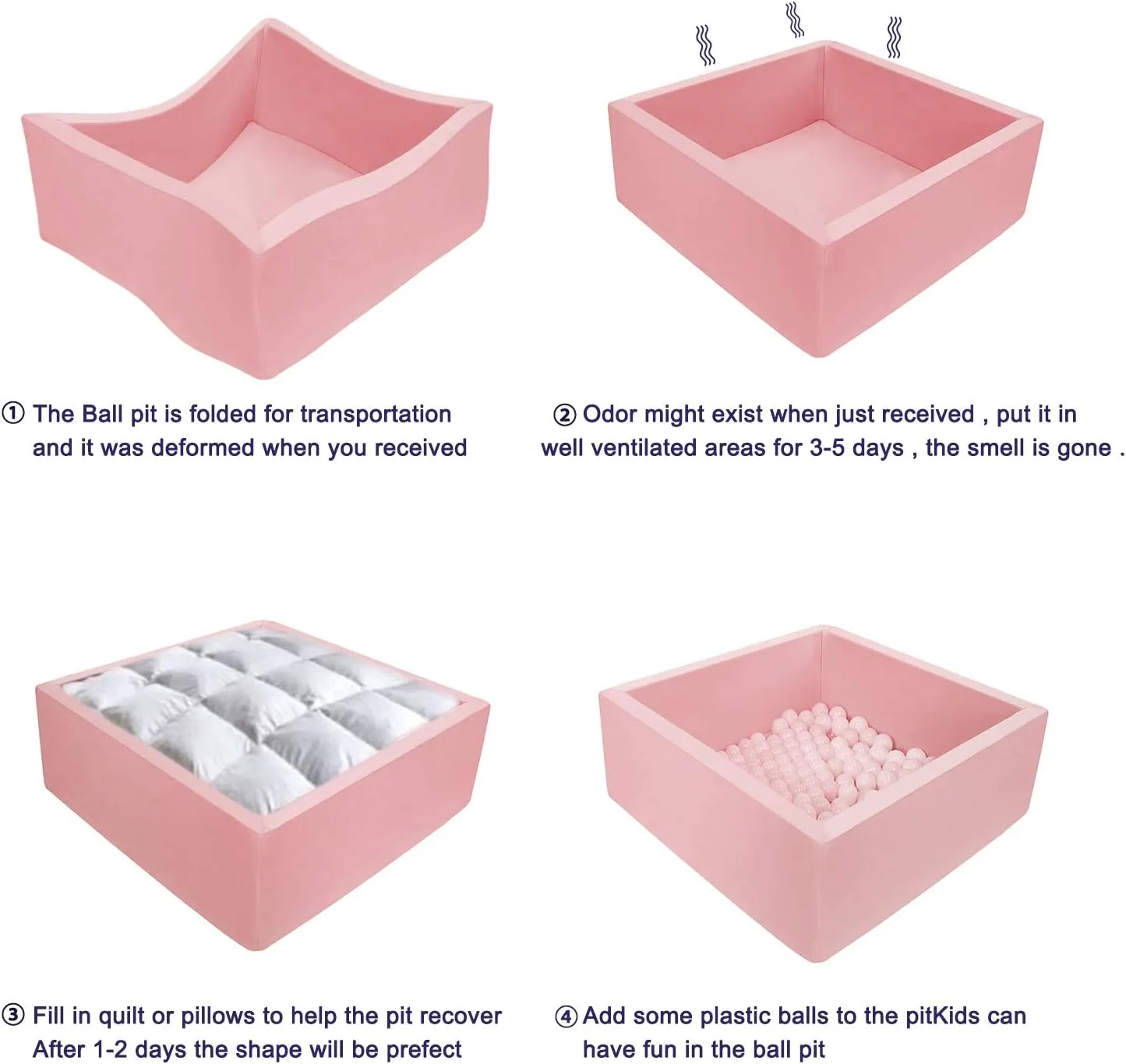 TRENDBOX Ball Pit Kids Ball Pit Memory Foam Ball Pit Square Ball Pits for Toddlers Babies Ball Pit Balls NOT Included - Pink