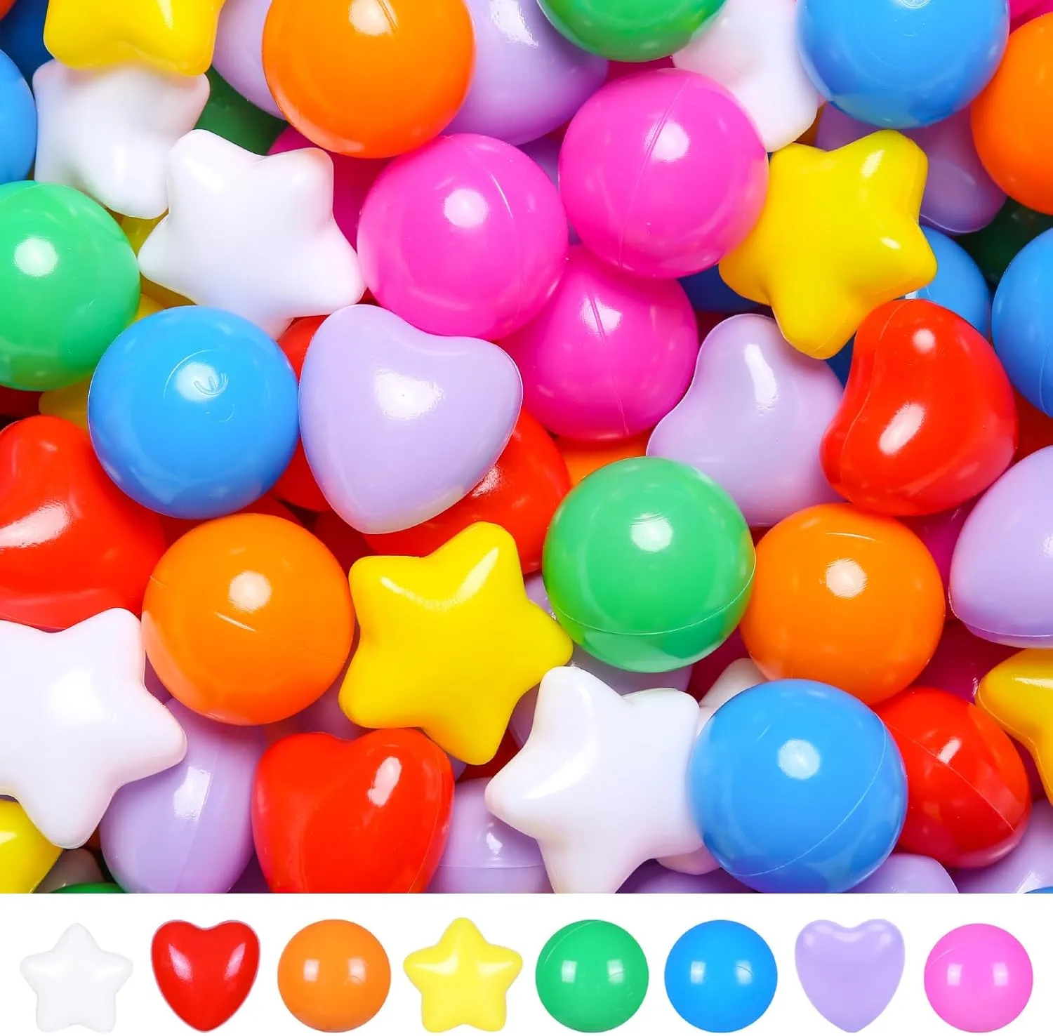 TRENDPLAY Ball Pit Balls Star and Heart Shapes for Toddlers - 50 100 200 500 Count Plastic Balls for Ball Pit Fun and Play