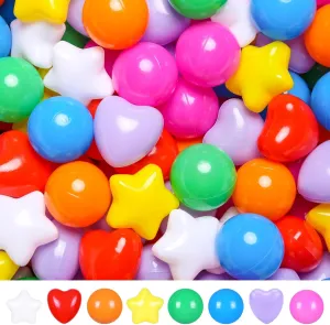 TRENDPLAY Ball Pit Balls Star and Heart Shapes for Toddlers - 50 100 200 500 Count Plastic Balls for Ball Pit Fun and Play