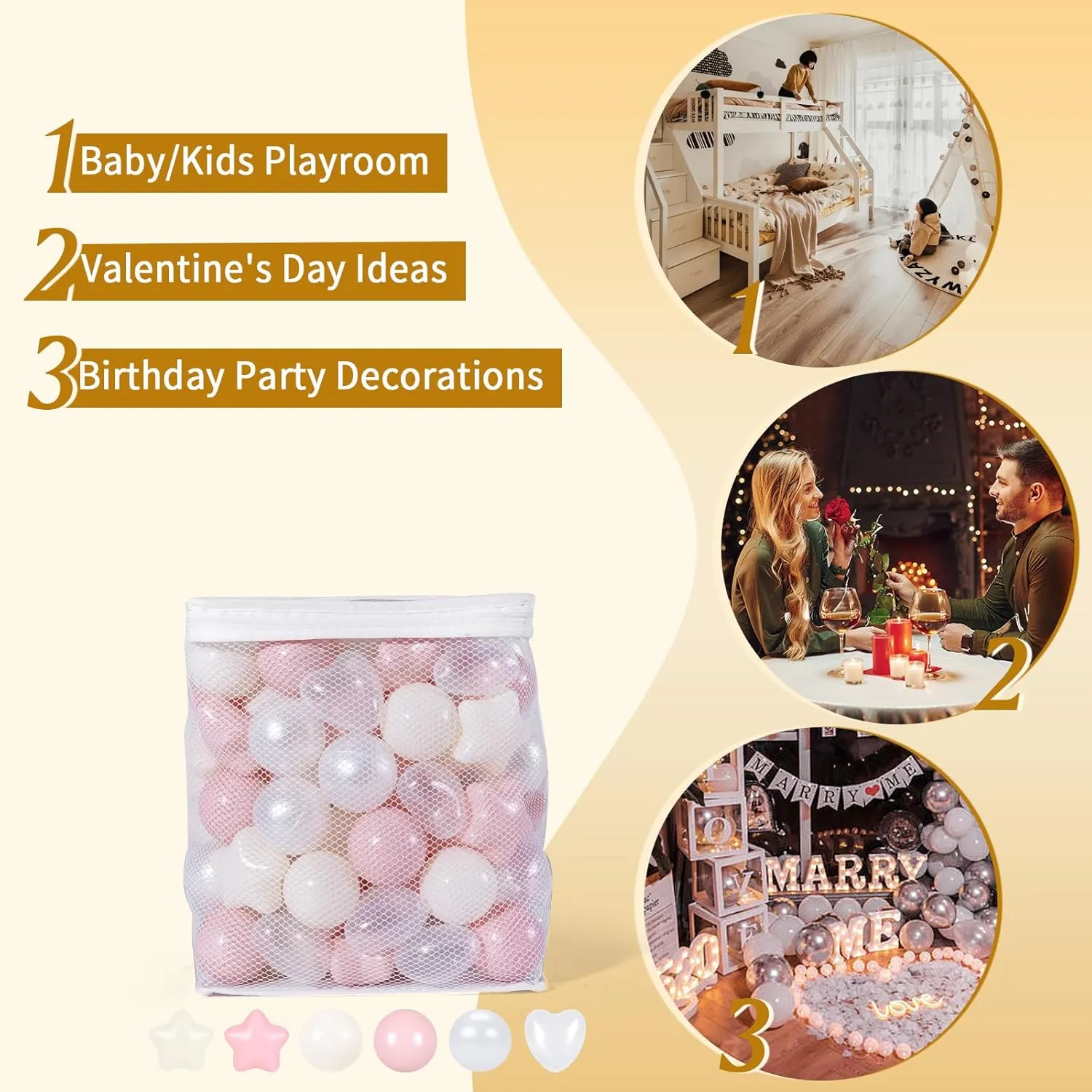 TRENDPLAY Big Star & Heart Shaped Ball Pit Balls - 200 Plastic Balls Set, Different Shapes for Toddlers,Small & Large