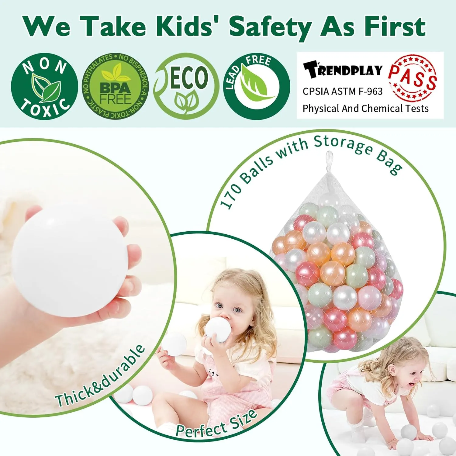 TRENDPLAY Plastic Balls for Ball Pits - Hollow Balls- Safe and Exciting Playtime - Perfect for Baby Pools, Birthday Party Decoration, 50 170 500