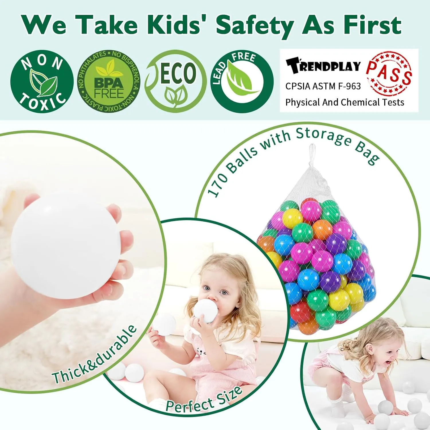 TRENDPLAY Plastic Balls for Ball Pits - Hollow Balls- Safe and Exciting Playtime - Perfect for Baby Pools, Birthday Party Decoration, 50 170 500