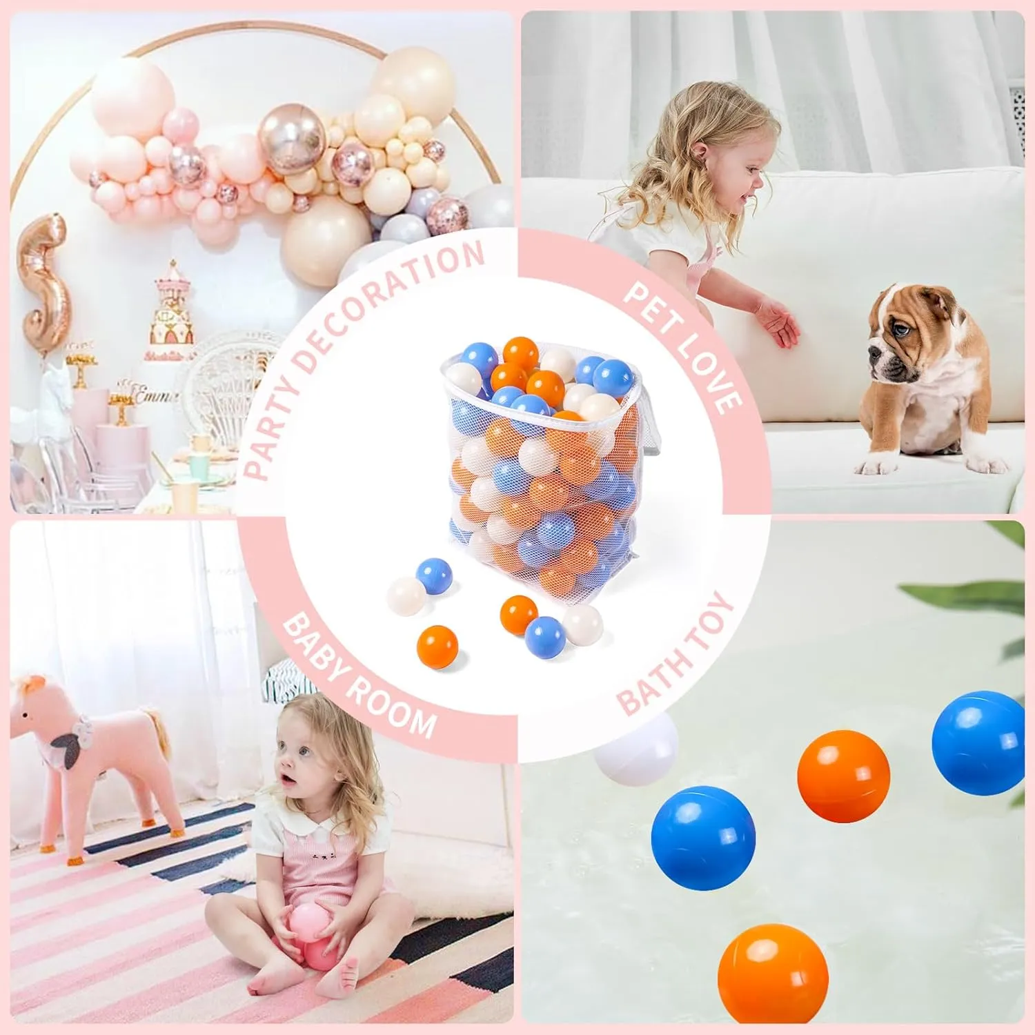TRENDPLAY Plastic Balls for Ball Pits, Pack of 100 Hollow Balls, Perfect for Toddler Baby Pools,Party Decoration, 2.2 Inch 2.4 Inch 2.75 Inch