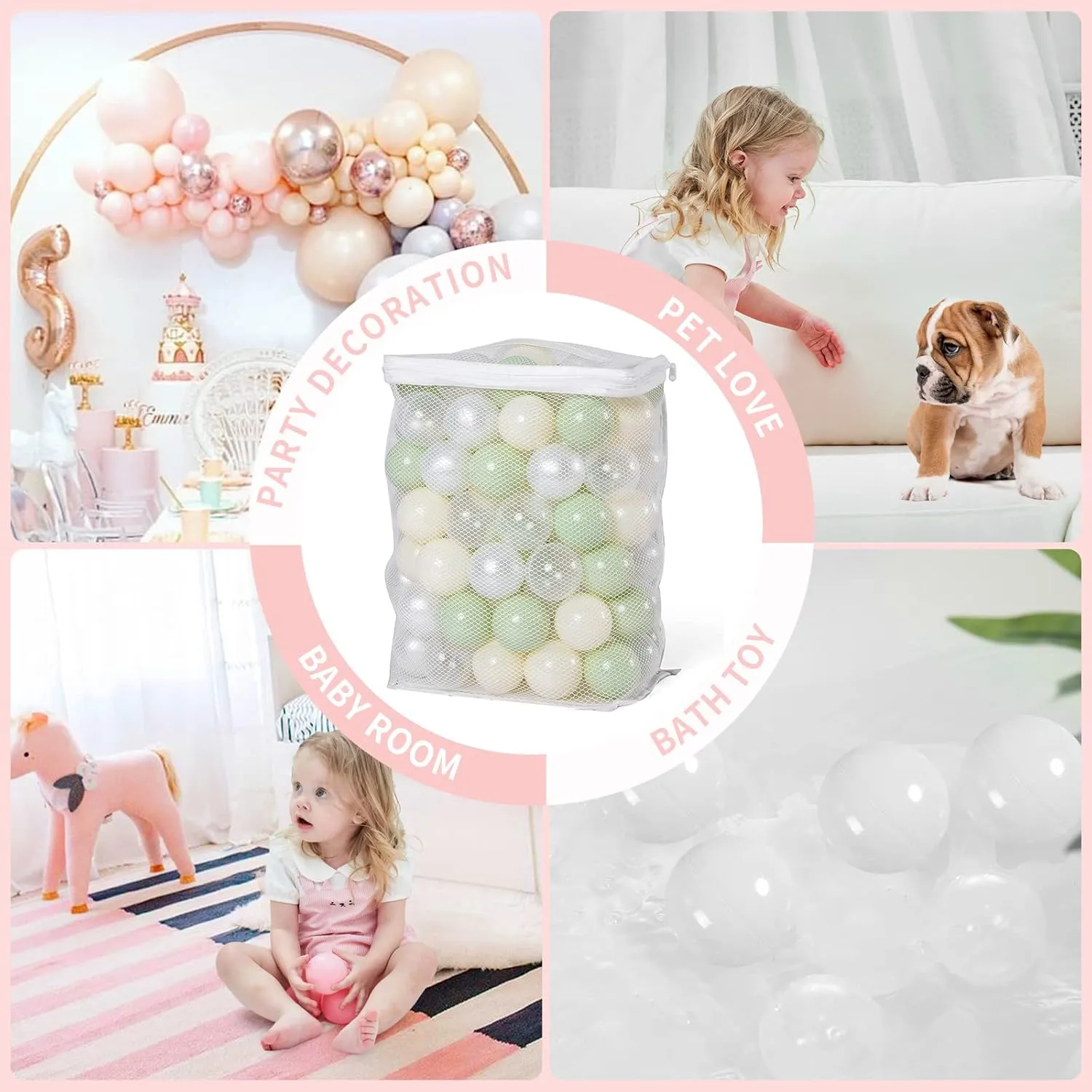 TRENDPLAY Plastic Balls for Ball Pits, Pack of 100 Hollow Balls, Perfect for Toddler Baby Pools,Party Decoration, 2.2 Inch 2.4 Inch 2.75 Inch