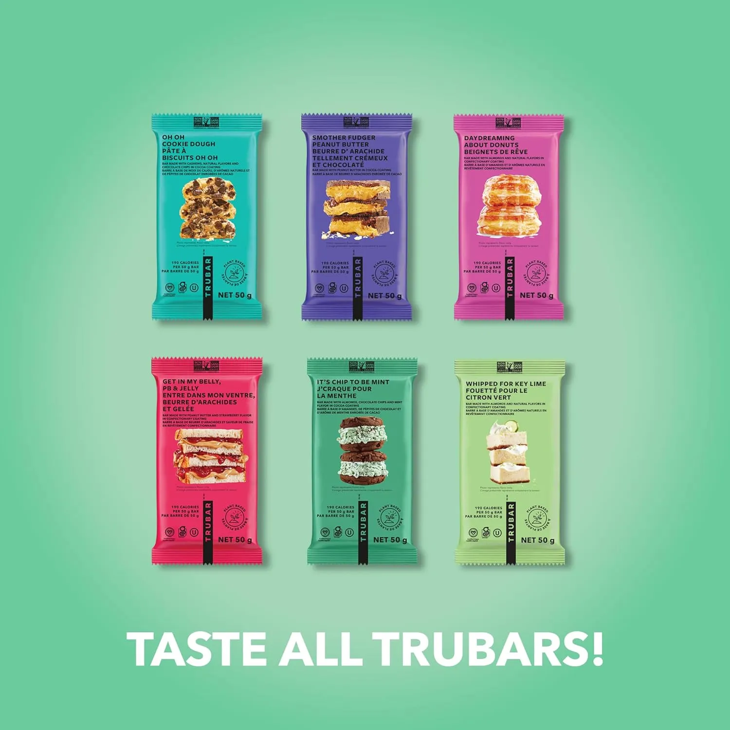 TRUBAR Vegan Protein Bar, It’s Mint to Be Chip, Gluten Free, Plant Based High Fiber, Dairy Free, Low Fat, Non GMO, No Sugar Alcohols, 12G Lean Protein, 13G Fiber, Healthy Snack Bars, 12 CT