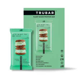 TRUBAR Vegan Protein Bar, It’s Mint to Be Chip, Gluten Free, Plant Based High Fiber, Dairy Free, Low Fat, Non GMO, No Sugar Alcohols, 12G Lean Protein, 13G Fiber, Healthy Snack Bars, 12 CT