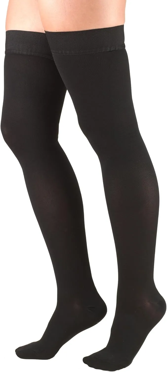 Truform 20-30 Mmhg Compression Stockings for Men & Women, Thigh High Length, Dot Top, Closed Toe, Black, Large (20-30 Mmhg)