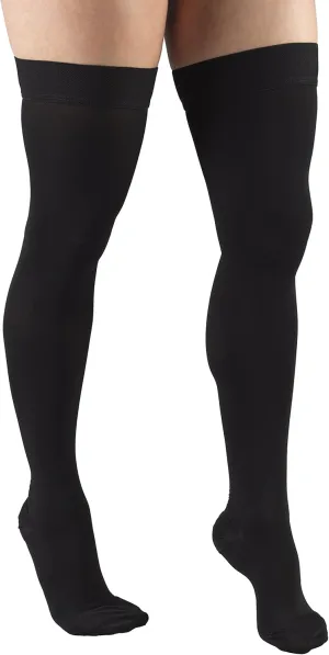 Truform 20-30 Mmhg Compression Stockings for Men & Women, Thigh High Length, Dot Top, Closed Toe, Black, Large (20-30 Mmhg)