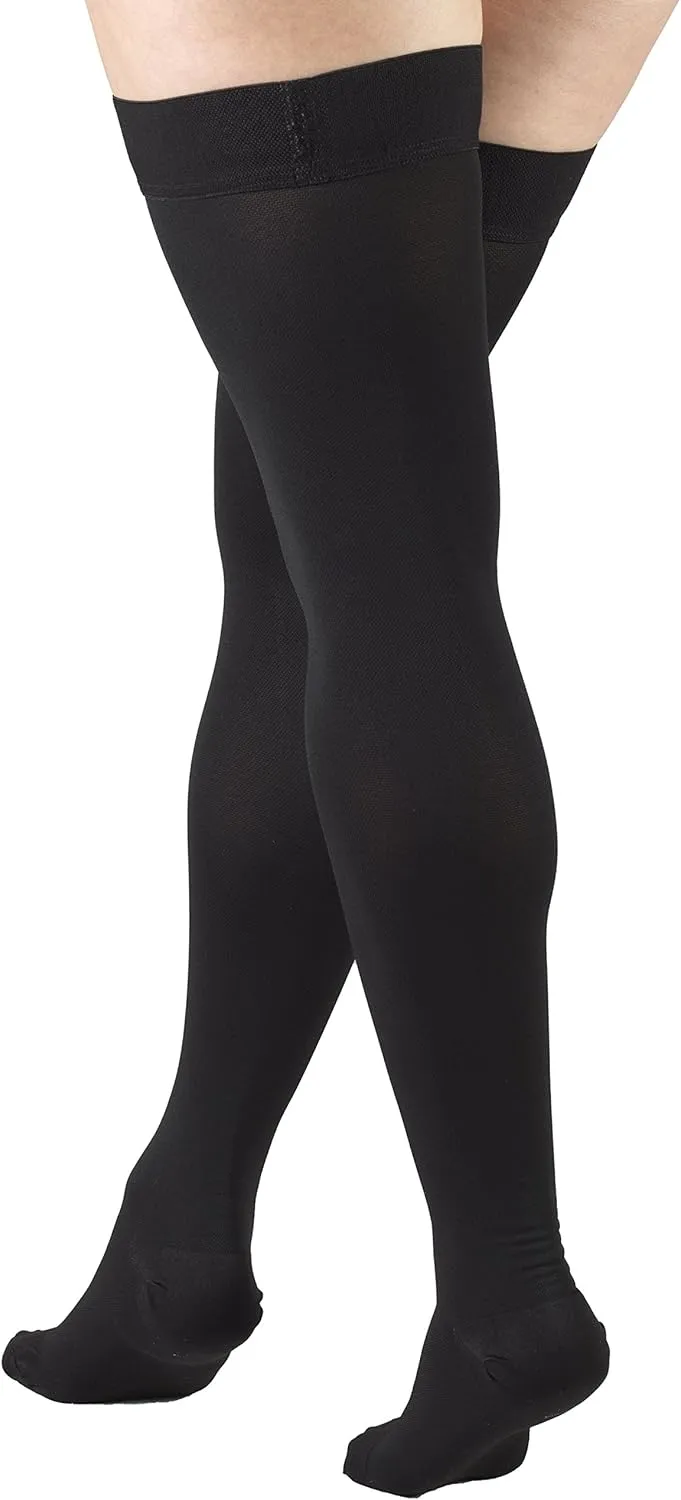 Truform 20-30 Mmhg Compression Stockings for Men & Women, Thigh High Length, Dot Top, Closed Toe, Black, Large (20-30 Mmhg)