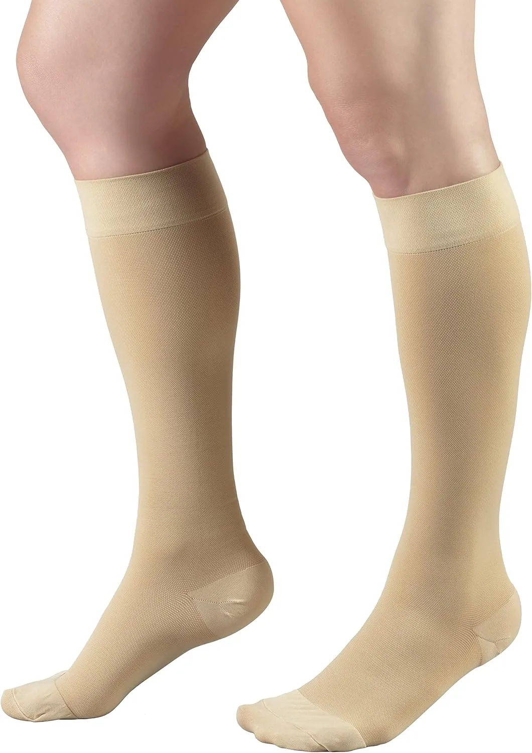 Truform 30-40 mmHg Compression Stockings for Men and Women, Knee High Length, Closed Toe, Beige, Large