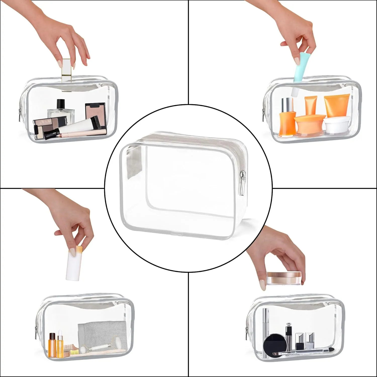 TSA Approved Toiletry Bag, Clear Travel Toiletry bag, Travel Makeup Cosmetic Bag Set for Women Men, Portable Toiletry Bag for Travel, Bathroom and Organizing (grey 12 packs)