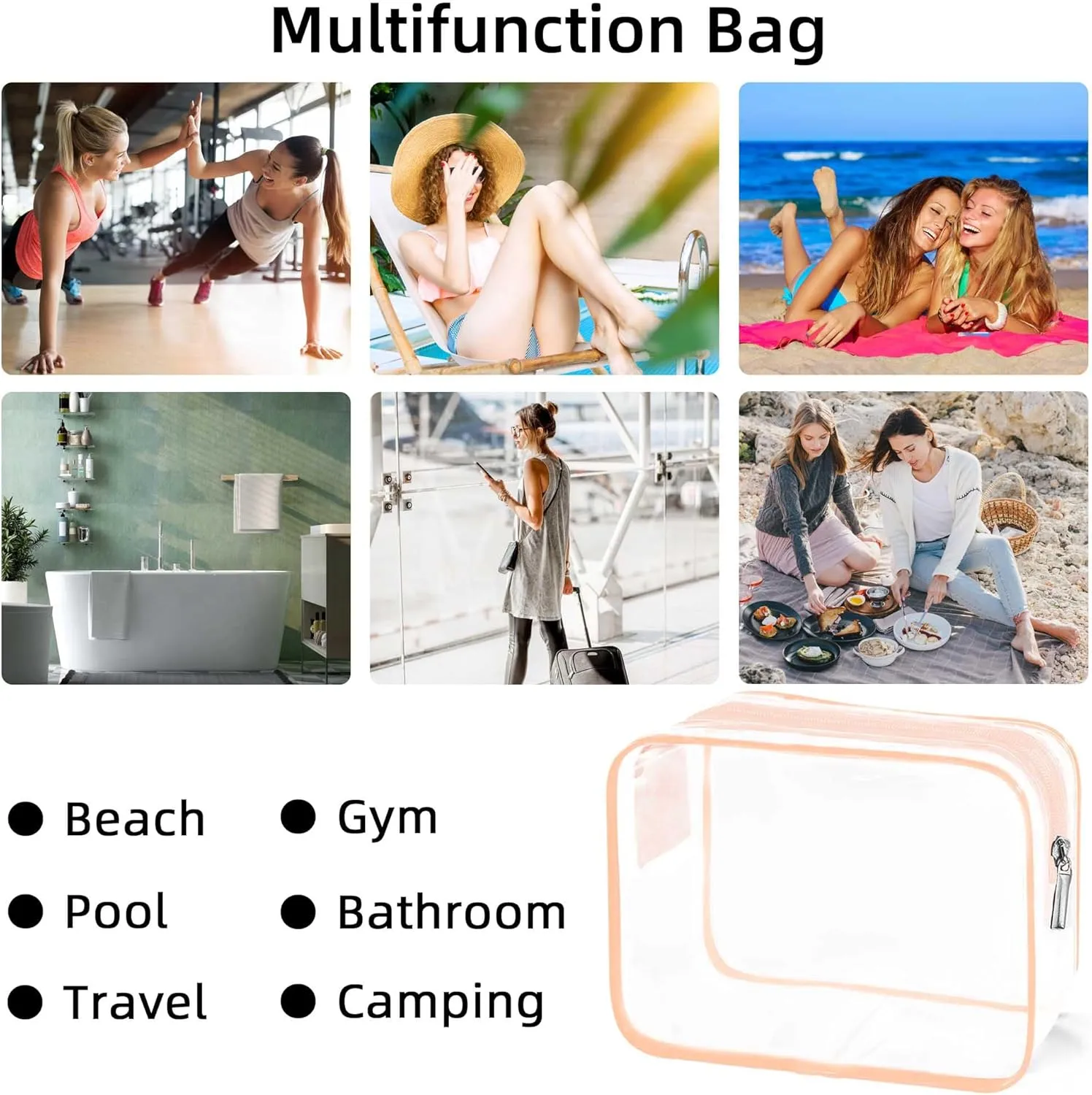 TSA Approved Toiletry Bag, Clear Travel Toiletry bag, Travel Makeup Cosmetic Bag Set for Women Men, Portable Toiletry Bag for Travel, Bathroom and Organizing (pink 12 packs)
