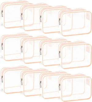 TSA Approved Toiletry Bag, Clear Travel Toiletry bag, Travel Makeup Cosmetic Bag Set for Women Men, Portable Toiletry Bag for Travel, Bathroom and Organizing (pink 12 packs)