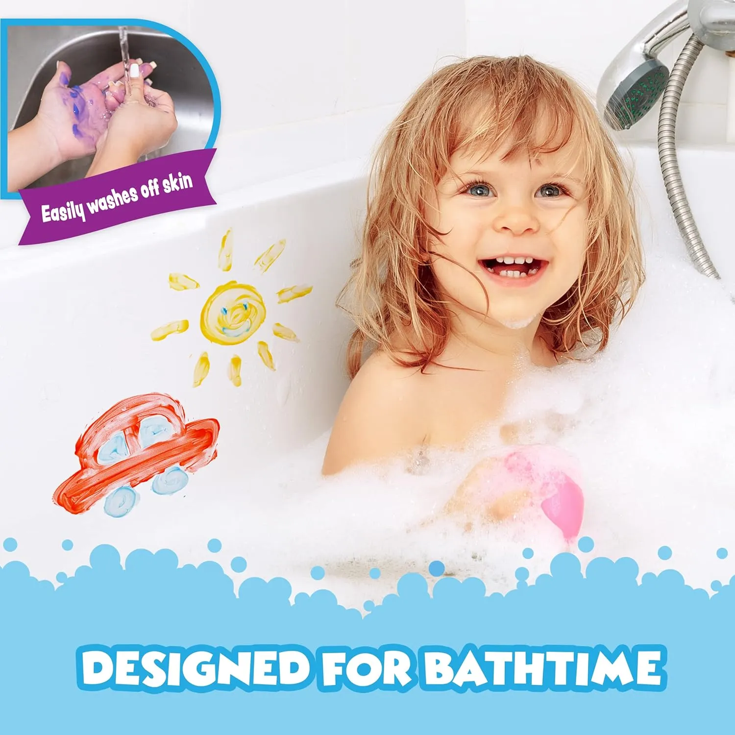 Tub Works® Bath Paint Soap, 12 Pack | Non-Toxic, Washable Bathtub Paint for Toddlers & Kids | Finger Paint in the Tub | Ideal Toddler Bath Toys for Creative Kids Bath | Easy-to-Clean