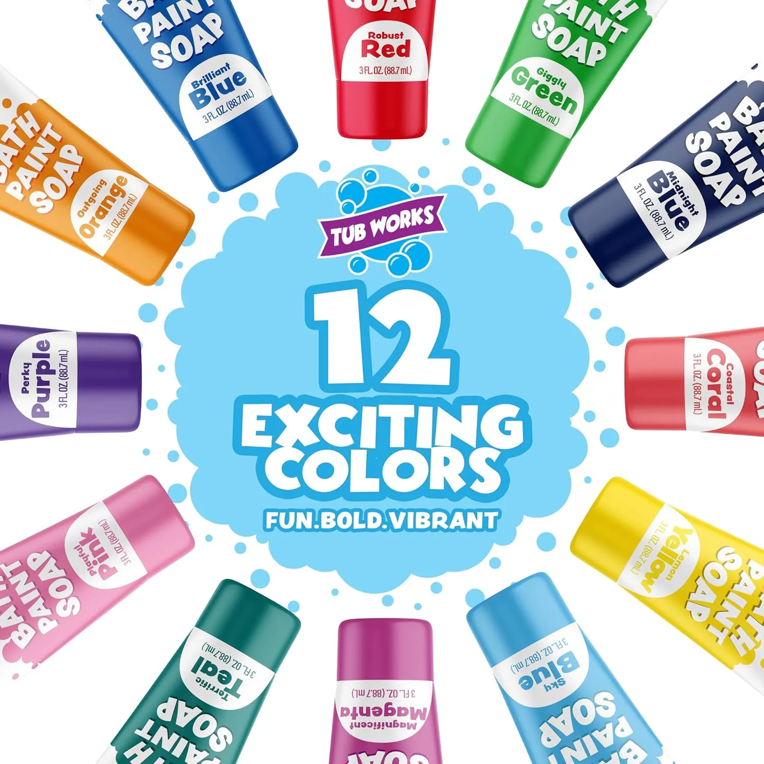 Tub Works® Bath Paint Soap, 12 Pack | Non-Toxic, Washable Bathtub Paint for Toddlers & Kids | Finger Paint in the Tub | Ideal Toddler Bath Toys for Creative Kids Bath | Easy-to-Clean
