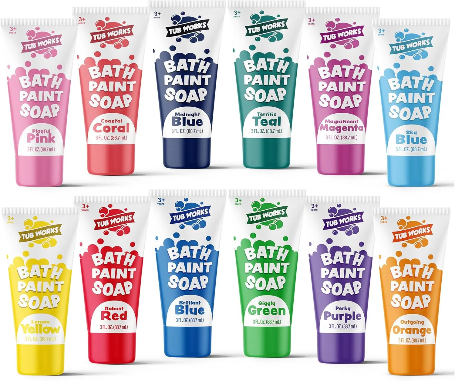 Tub Works® Bath Paint Soap, 12 Pack | Non-Toxic, Washable Bathtub Paint for Toddlers & Kids | Finger Paint in the Tub | Ideal Toddler Bath Toys for Creative Kids Bath | Easy-to-Clean