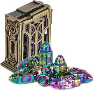 UDIXI Metal DND Bullet Dice Set with Magazine Container, 7-Die Polyhedral Dice Set Cool Style for D&D, Role Playing Game or Other Tabletop Games（Colorful）