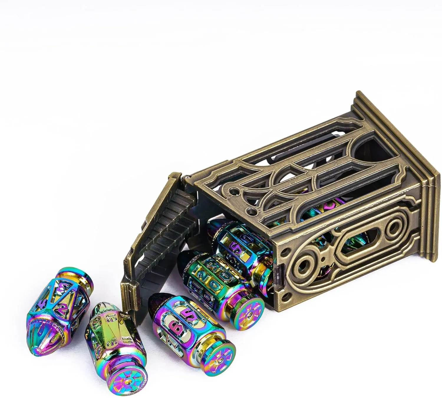 UDIXI Metal DND Bullet Dice Set with Magazine Container, 7-Die Polyhedral Dice Set Cool Style for D&D, Role Playing Game or Other Tabletop Games（Colorful）