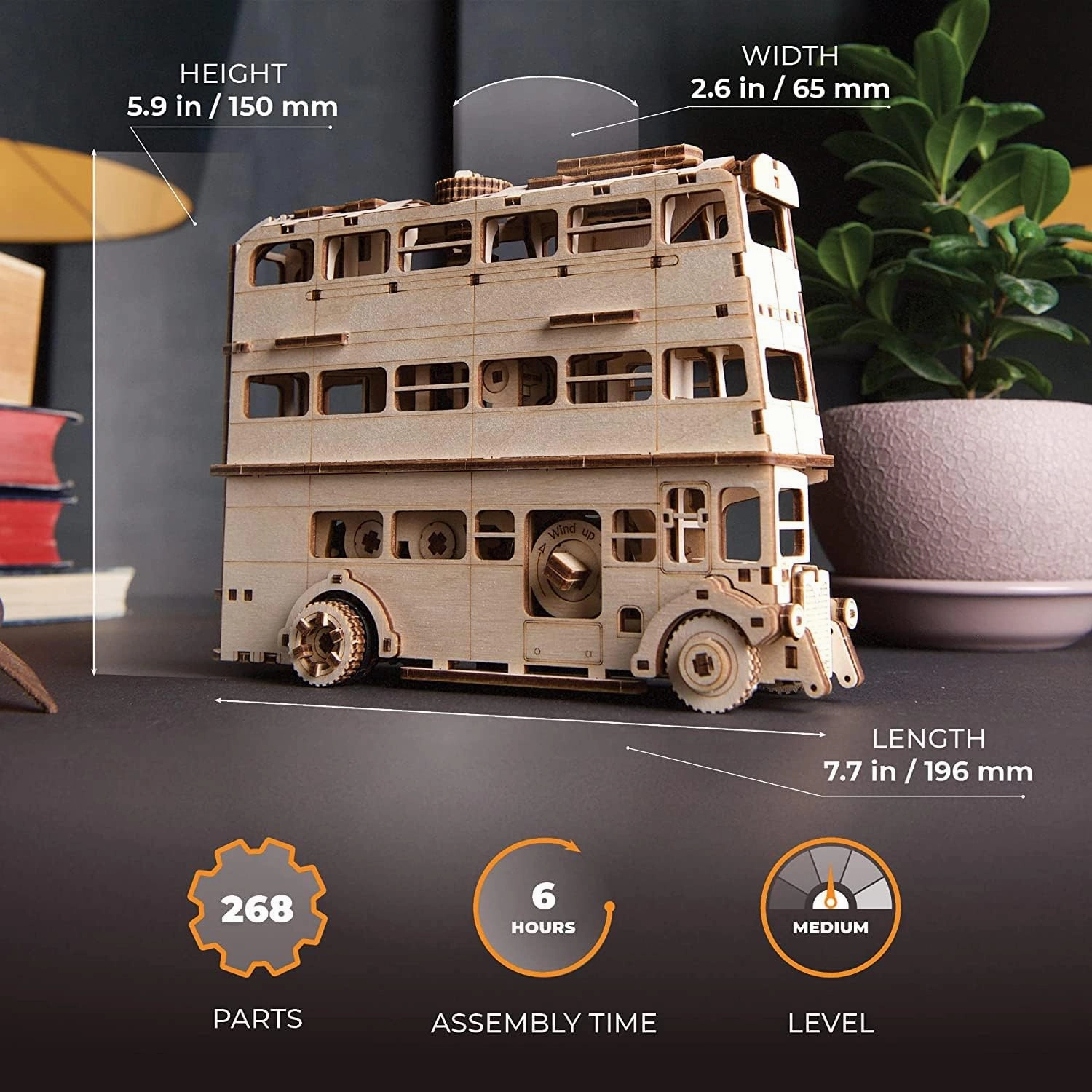 UGEARS Wooden 3D Puzzles for Adults - Harry Potter Knight Bus Wooden Model Building Kits with Spring-Powered Motor – Mechanical Harry Potter Puzzle DIY Crafts for Adults 268 Pcs