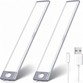 Under Cabinet Lights, 2 Pack Wireless Motion Sensor Closet Light with USB-C Rechargeable 2200mAh Battery, Magnetic Mount for Kitchen, Hallway & Stairs — Ultra-Bright Cool White LED Lighting